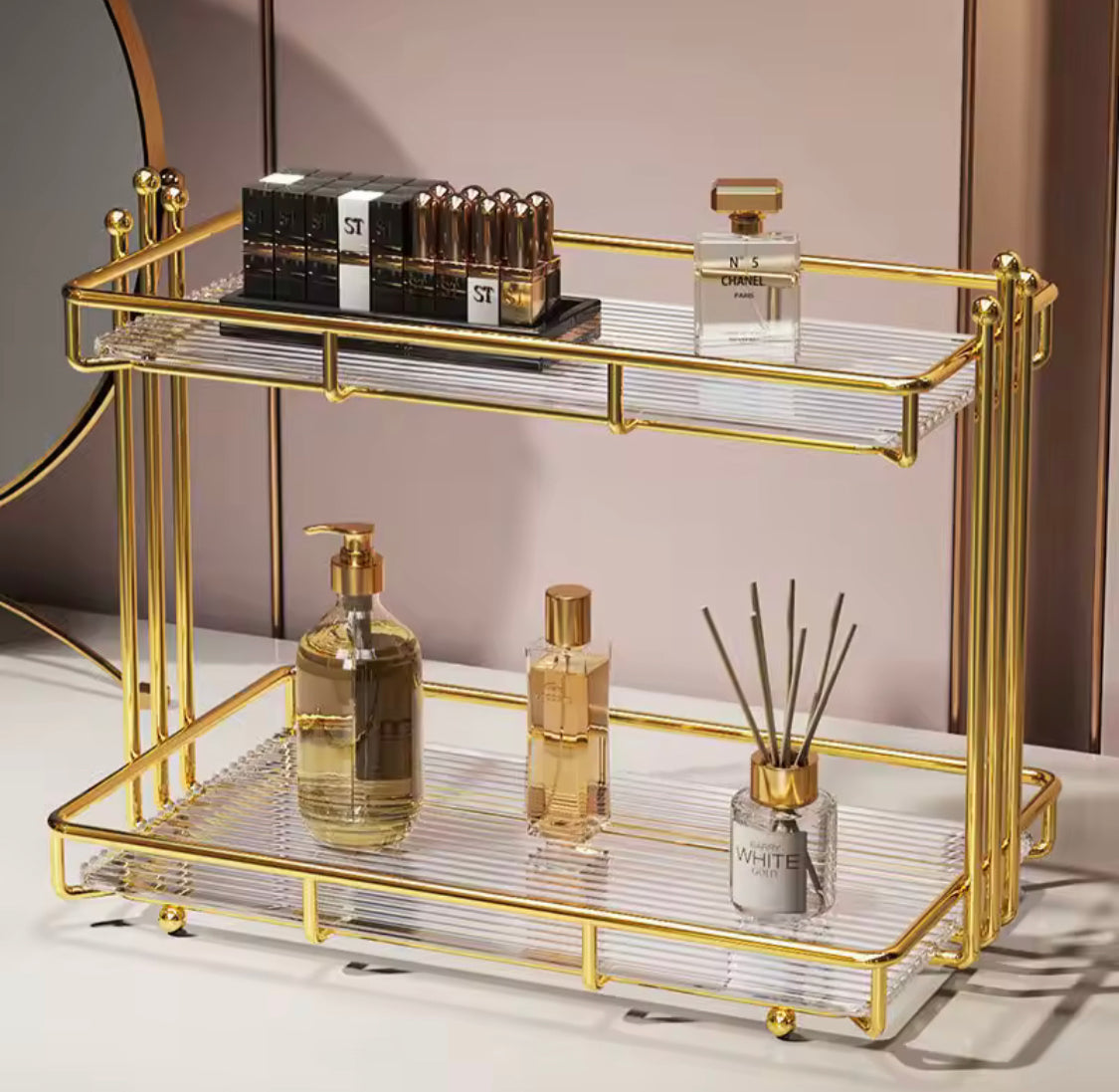 2 Tier Acrylic Bathroom Organizer Shelf, Waterproof Makeup Storage Rack, Desktop Cosmetic Lipstick Skincare Shampoo Holder Home 2 Tier Acrylic Bathroom Organizer Shelf, Waterproof Makeup Storage Rack, Desktop Cosmetic Lipstick Skincare Shampoo Holder Home